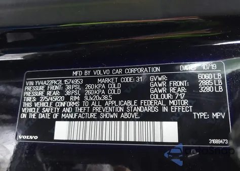 2020 Volvo Xc90 T6 Momentum 7 Passenger z USA, uszkodzony, nr VIN YV4A22PK2L1574953